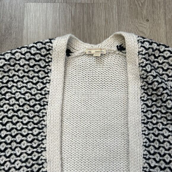 GAP Open Cardigan Sweater Womens XS / Small Oversize White Black Soft Wool Blend - Picture 2 of 10